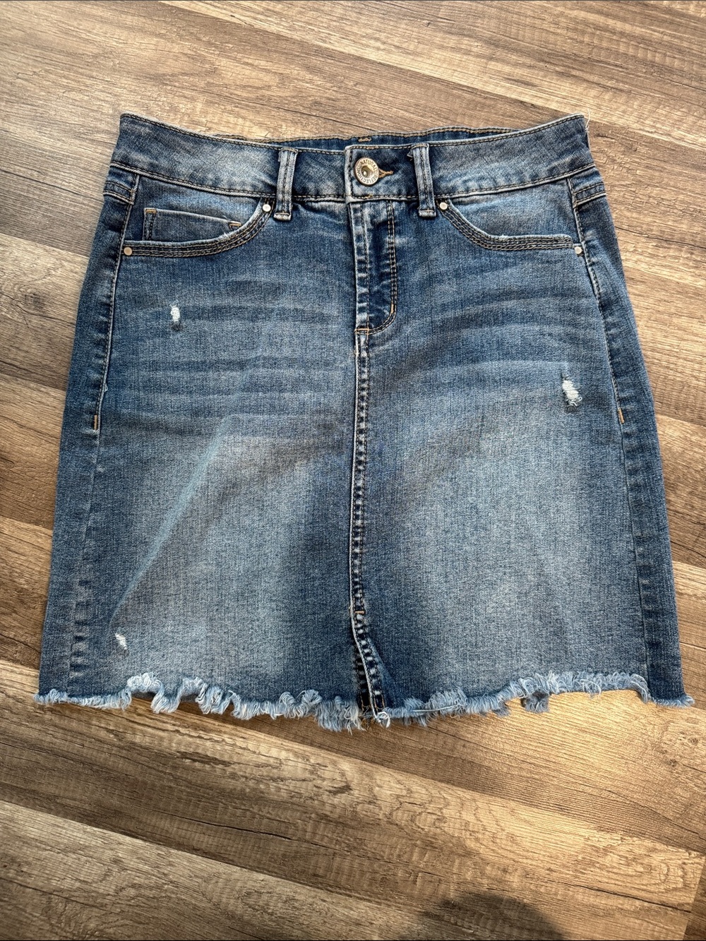 Natural Reflections Distressed Blue Denim Mini Skirt